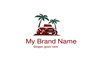 Tropical Off-Road Jeep Logo – Adventure Vehicle with Palm Trees for Safari Tours, Beach Rentals, or Outdoor Expedition Branding